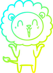 cold gradient line drawing laughing lion cartoon shrugging shoulders