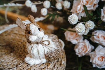 Straw Easter Bunny Toy. High quality photo