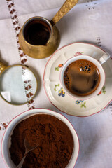 Coffee grounds reading. Fortune teller. Esoteric. Fortune telling. Woman reading fortune. cafeomancy