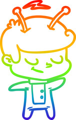 rainbow gradient line drawing friendly cartoon spaceman