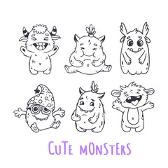 Set of cute cartoon monsters. Funny characters on white background.Icon monster.Doodle style. Alien. Vector illustration