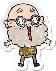 distressed sticker of a cartoon joyful man with beard
