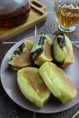 close-up of indonesian pukis cake