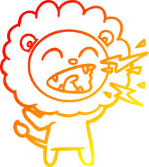 warm gradient line drawing cartoon roaring lion
