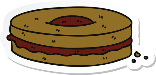 sticker of a quirky hand drawn cartoon chocolate biscuit