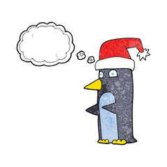 thought bubble textured cartoon christmas penguin