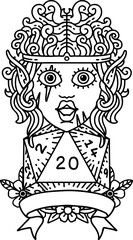 elf barbarian character with natural twenty dice roll illustration