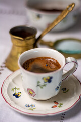 Coffee grounds reading. Fortune teller. Esoteric. Fortune telling. Woman reading fortune. cafeomancy