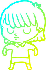cold gradient line drawing cartoon woman