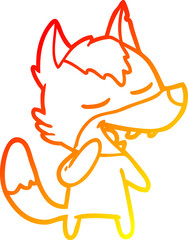 warm gradient line drawing cartoon wolf laughing