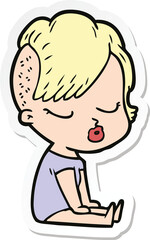 sticker of a cartoon pretty hipster girl