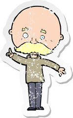 retro distressed sticker of a cartoon bald man with idea