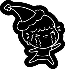 cartoon icon of a man crying wearing santa hat