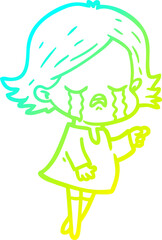cold gradient line drawing cartoon girl crying