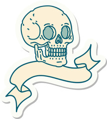 tattoo sticker with banner of a skull