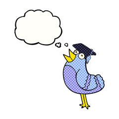 thought bubble cartoon bird wearing graduation cap