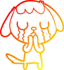 warm gradient line drawing cute cartoon dog crying