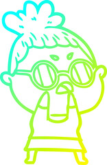 cold gradient line drawing cartoon annoyed woman