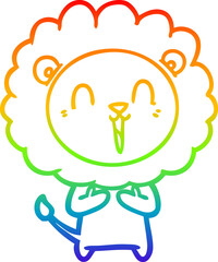 rainbow gradient line drawing laughing lion cartoon