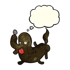 cartoon dog sticking out tongue with thought bubble