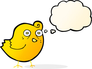 funny cartoon bird with thought bubble