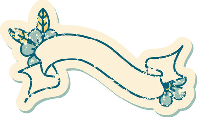 distressed sticker tattoo style icon of a banner and flowers