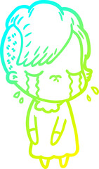 cold gradient line drawing cartoon crying girl