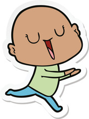 sticker of a happy cartoon bald man