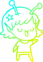 cold gradient line drawing happy alien girl cartoon