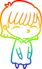 rainbow gradient line drawing cartoon woman
