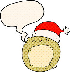 cute cartoon christmas bear and speech bubble in comic book style