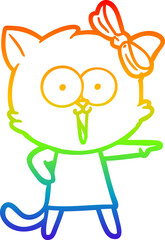 rainbow gradient line drawing cartoon cat