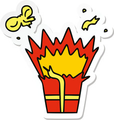 sticker of a quirky hand drawn cartoon of an explosive present
