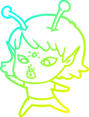 cold gradient line drawing pretty cartoon alien girl