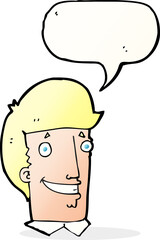 cartoon happy man with speech bubble