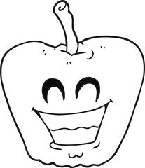 black and white cartoon grinning apple