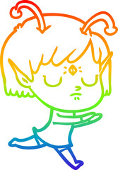rainbow gradient line drawing cartoon alien girl