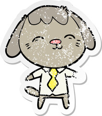 distressed sticker of a happy cartoon office worker dog
