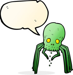 cartoon spooky skull spider with speech bubble