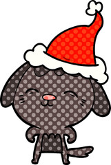 happy comic book style illustration of a dog wearing santa hat