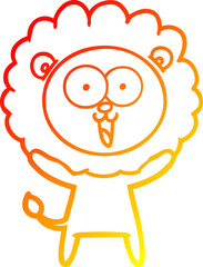 Obraz premium warm gradient line drawing happy cartoon lion