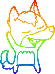 rainbow gradient line drawing cartoon wolf laughing