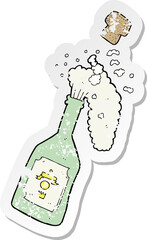 retro distressed sticker of a cartoon champagne popping