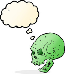 cartoon spooky skull with thought bubble
