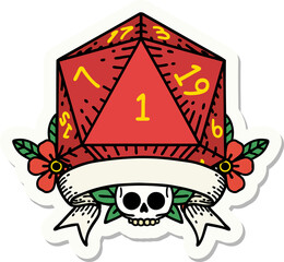 natural one d20 dice roll sticker