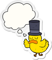 cartoon duck wearing top hat and thought bubble as a printed sticker