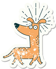 grunge sticker of tattoo style surprised dog