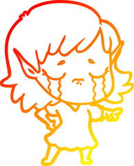 warm gradient line drawing crying cartoon elf girl