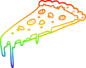 rainbow gradient line drawing cartoon pizza slice