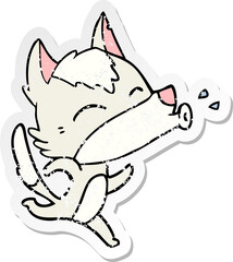 distressed sticker of a howling wolf cartoon